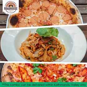 Roadhouse Tandoori Pizza, Chicken Pepperoni Pizza and Chicken Sandheko