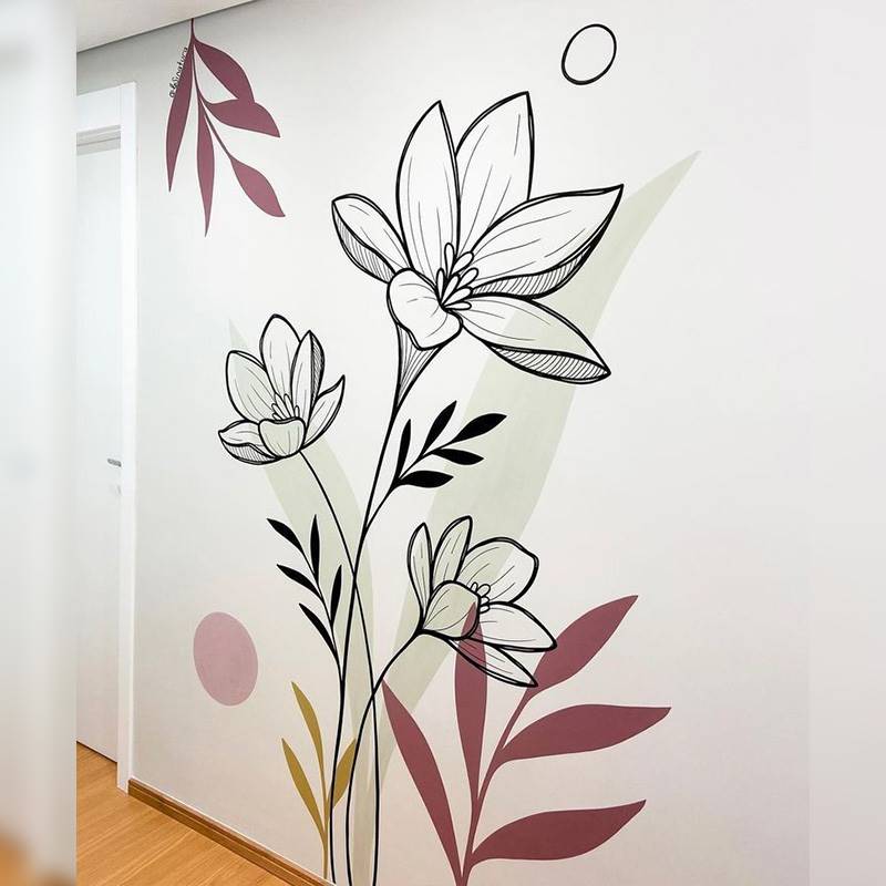 Floral Minimalist Line Art Wall Mural - Design Options Set 1