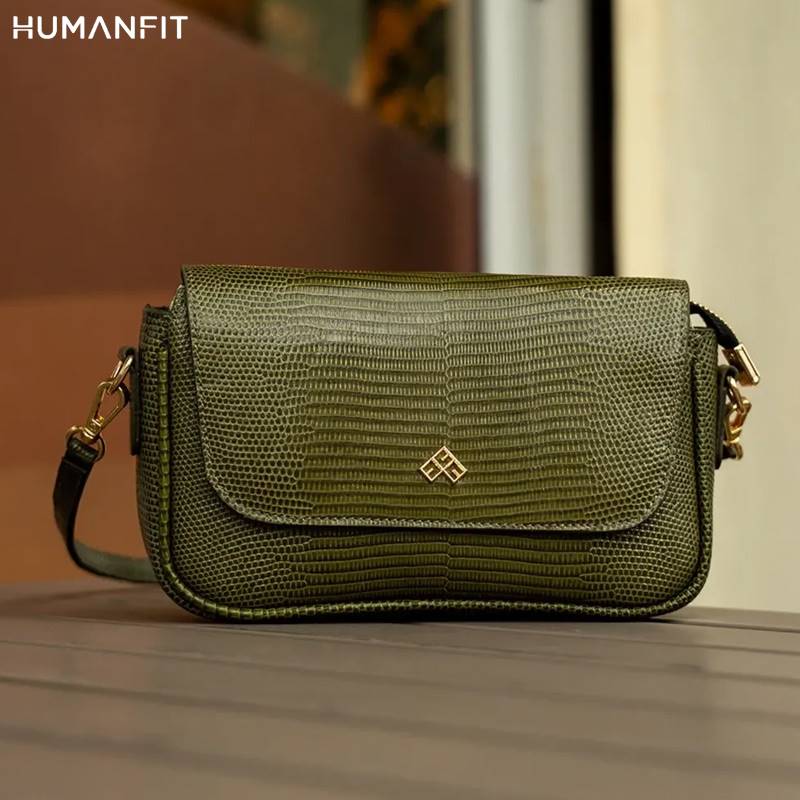 New Genuine Leather Ladies Shoulder Side Bag for Women by Humanfit (#1537) - Olive Green