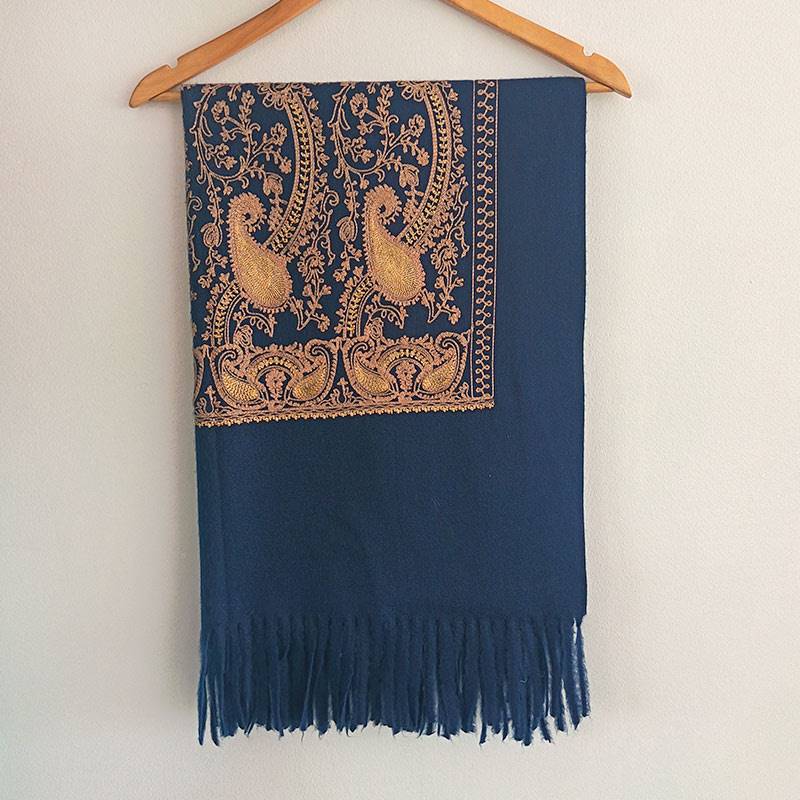 Deep Navy Heritage Pattern Shawl