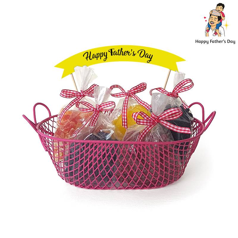Father's Day Pink Metallic Basket with Dry Fruits