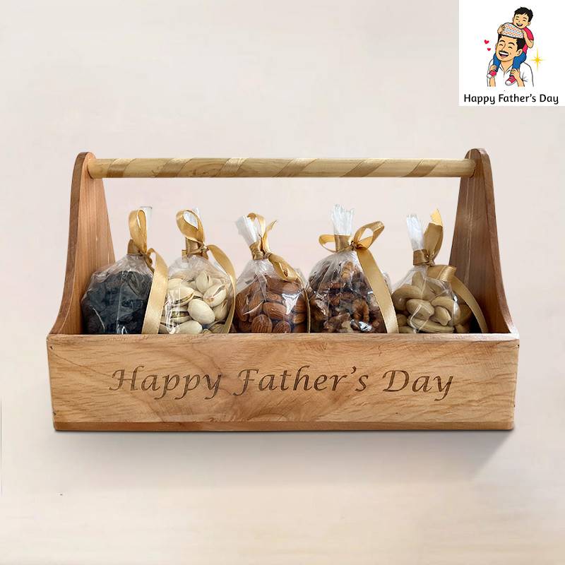 Father's Day Wooden Carrier with Dry Nuts