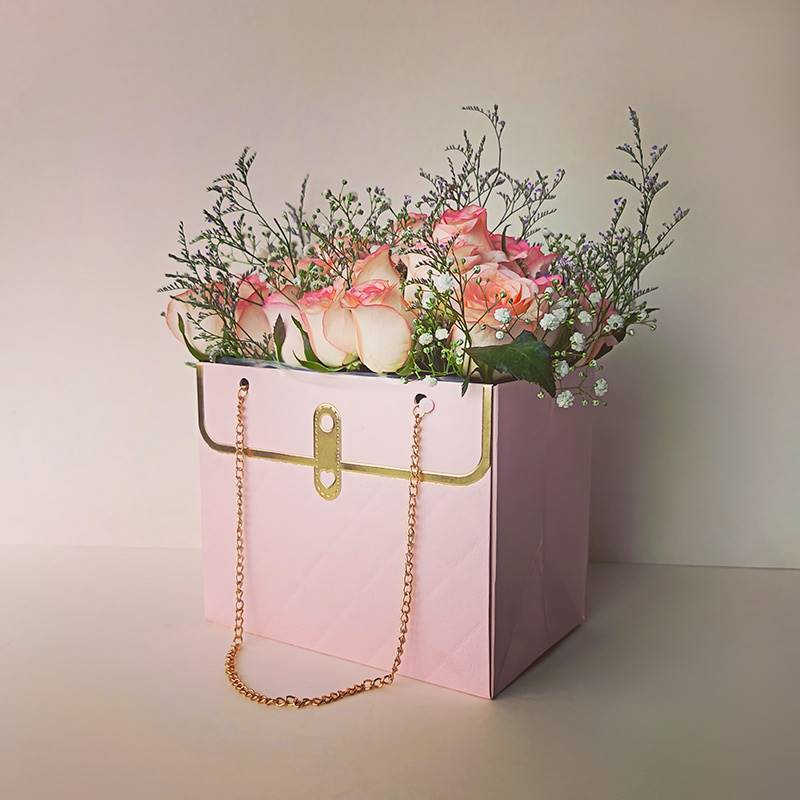 Pink Blush Roses in Paper Tote 