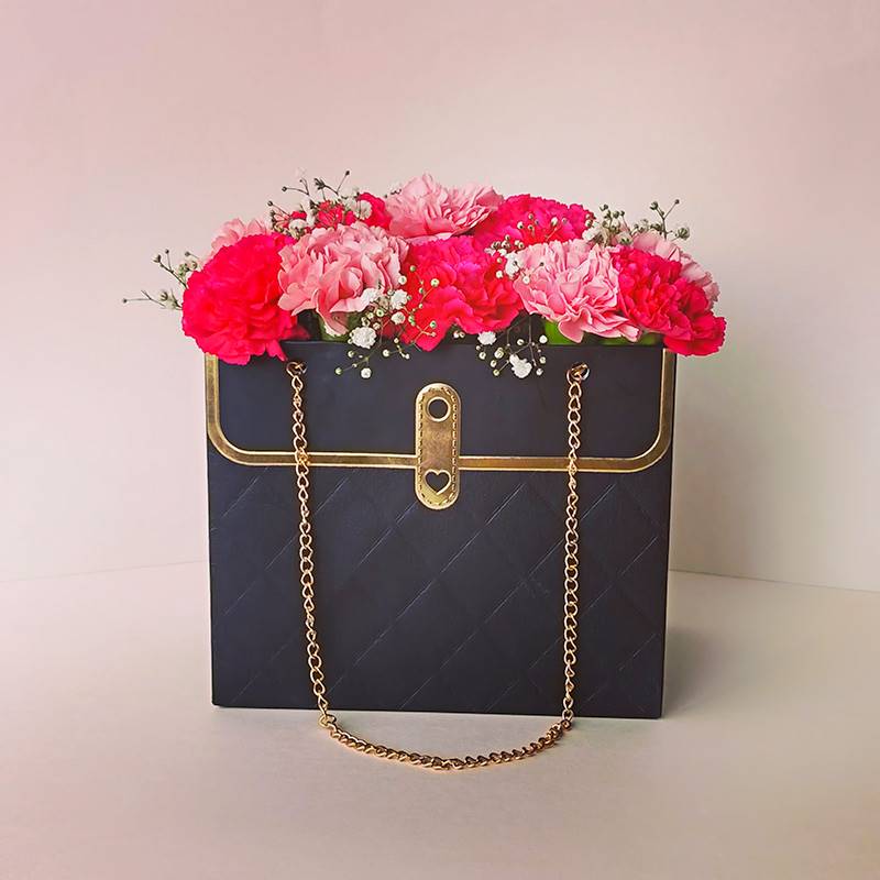 Soft & Sunset Pink Carnations in Paper Tote