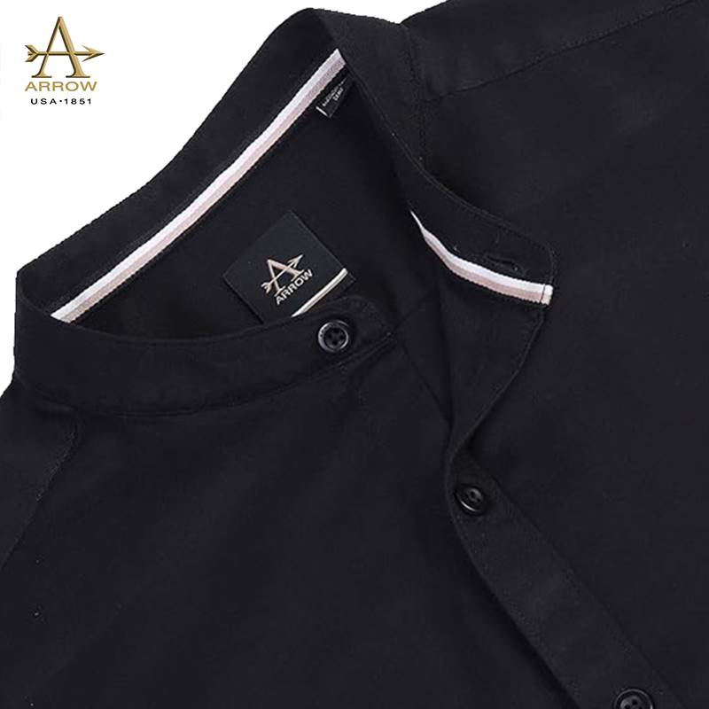 Arrow Black Cotton Solid Mandarin Collar Slim Fit Casual Shirt (ASAHSH1382)