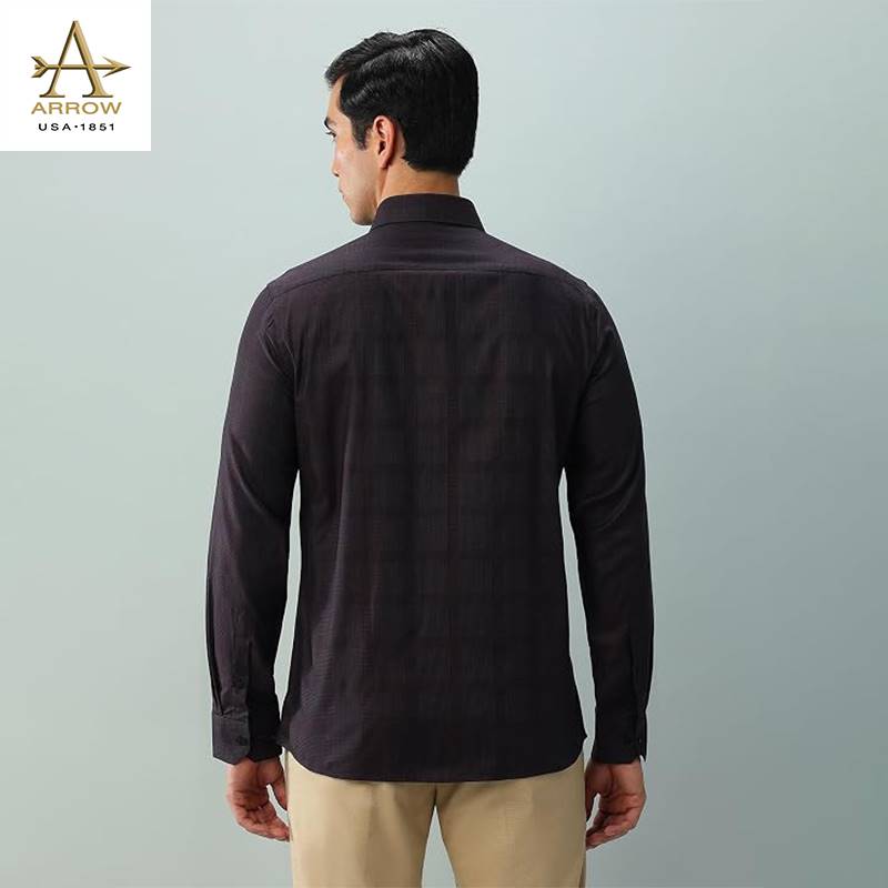 Arrow Men’s Dark Maroon Checkered Slim Fit Formal Shirt (ARAJSH0452)
