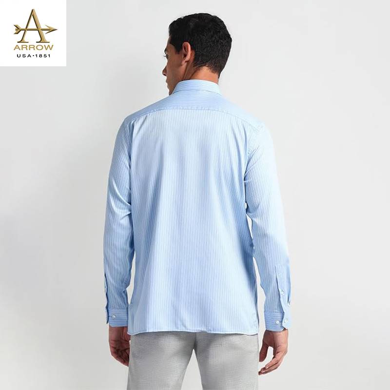 Arrow Men’s Light Blue Striped Regular Fit Formal Shirt (ARAHSH0125)