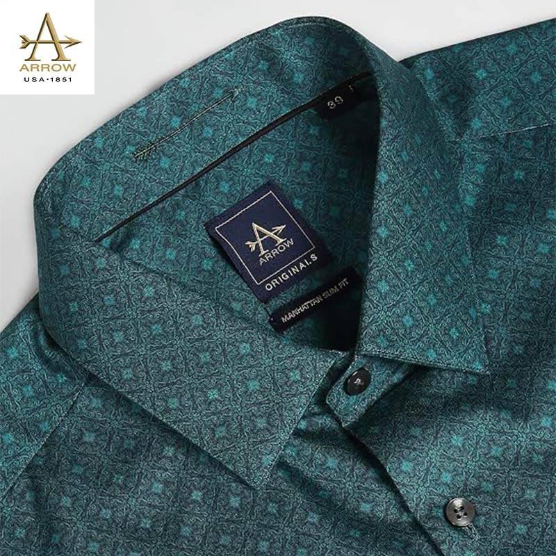 Arrow Men’s Dark Green Printed Regular Fit Formal Shirt (ARAFSH0663)