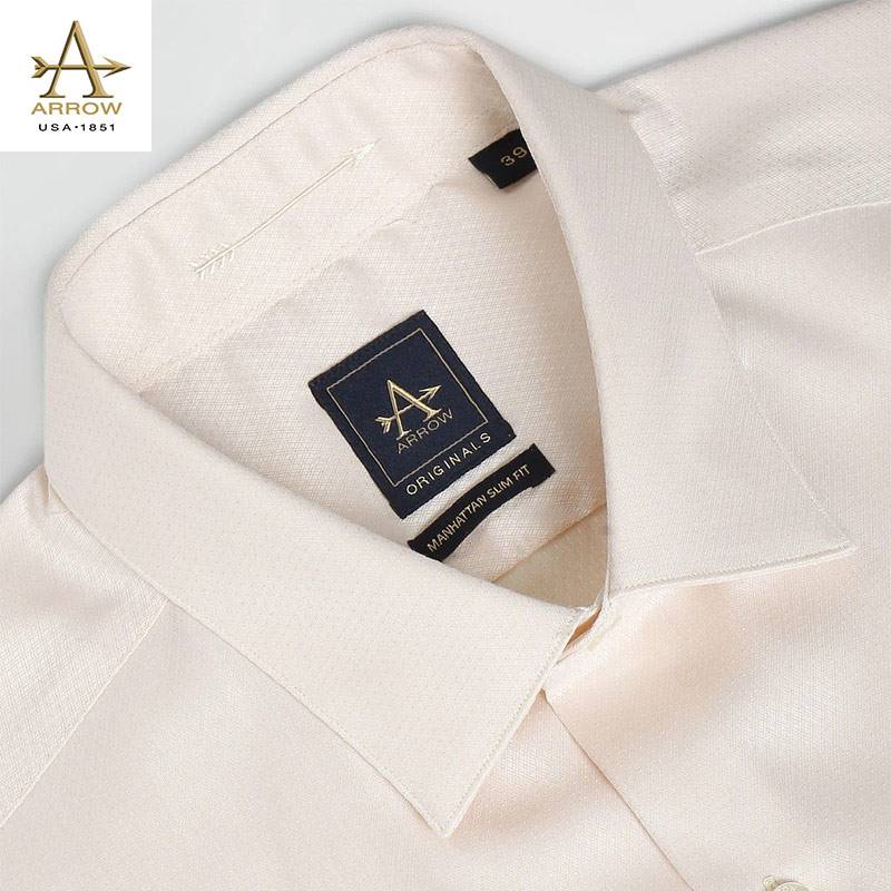Arrow Men’s Creame Textured Autopress Slim Fit Formal Shirt (ARAGSH0033)