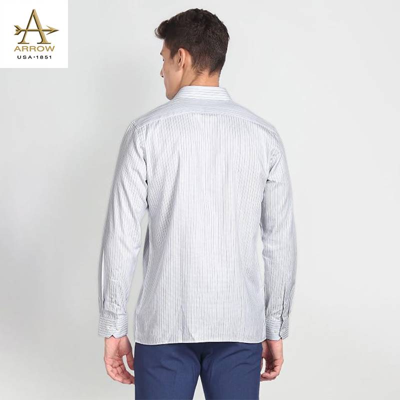 Arrow Men’s Light Grey Striped Regular Fit Formal Shirt (ARAFSH0653)