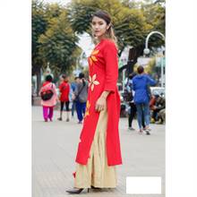 Red Kurti With Cream Garara Set (224-114)