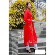 Red Chiffon Long Kurti (228-113)