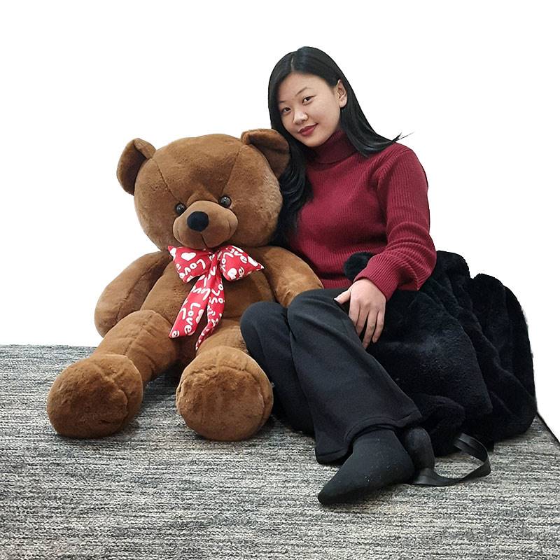 Dark Brown Teddy with Red Bow (3.5 ft)