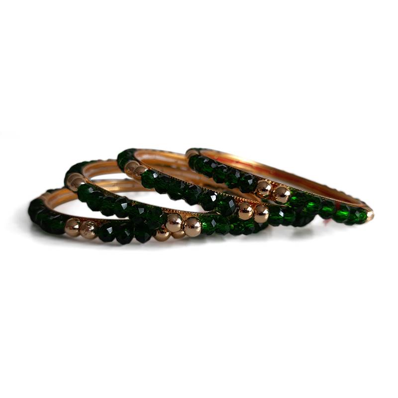 Green Crystal and Golden Studs Bangles (2 Pairs)