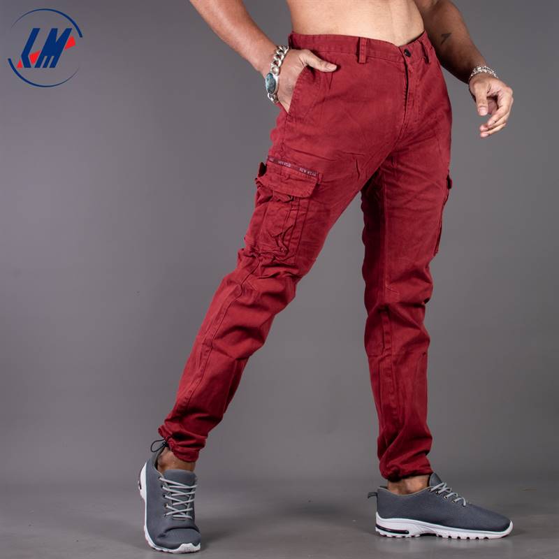 KILOMETER Casual Maroon Multi Pockets Cotton Cargo Pant For Men-KMSAP905