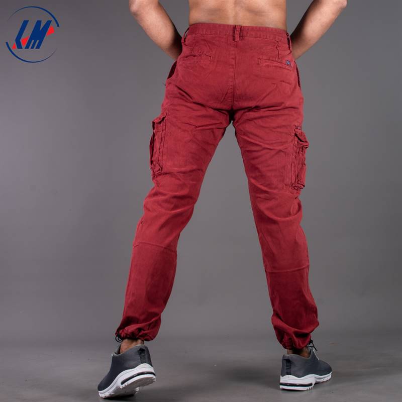 KILOMETER Casual Maroon Multi Pockets Cotton Cargo Pant For Men-KMSAP905