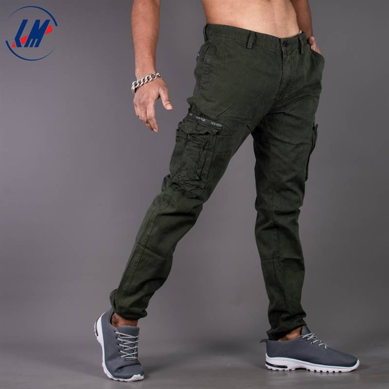 KILOMETER Casual Green Multi Pockets Cotton Cargo Pant For Men- KMSAP905