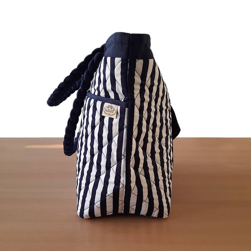 Naraya Tote Bag – White with Blue Stripes and Bow (NB-403 CP37)