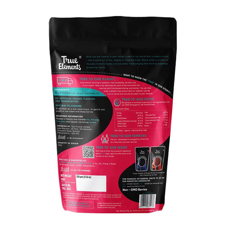 True Elements Dried Whole Cranberries (125 g)