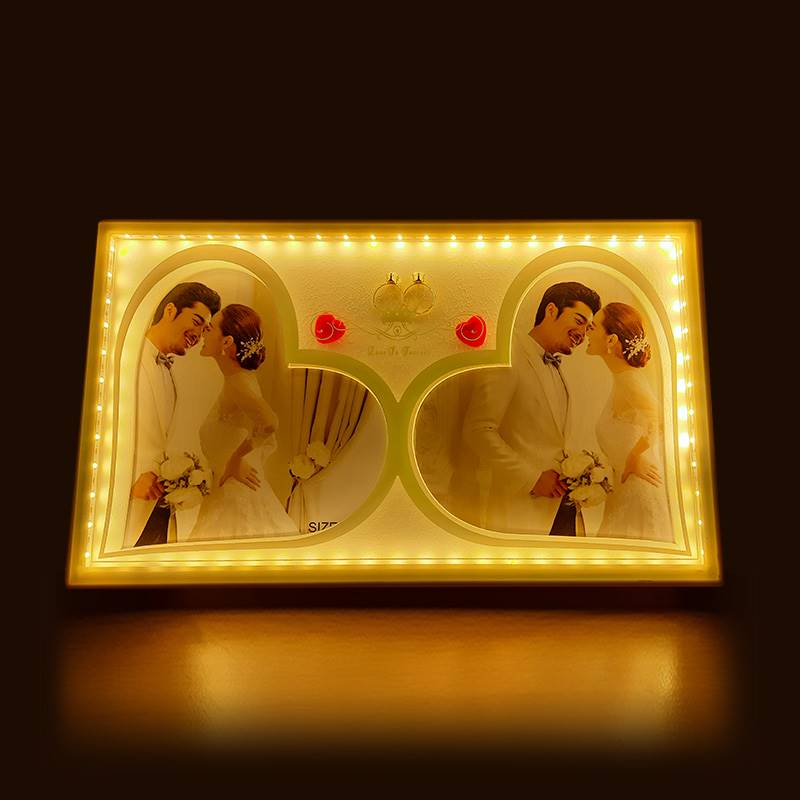 Love White LED Double Photo Frame (14.2 in x 8.5 in)