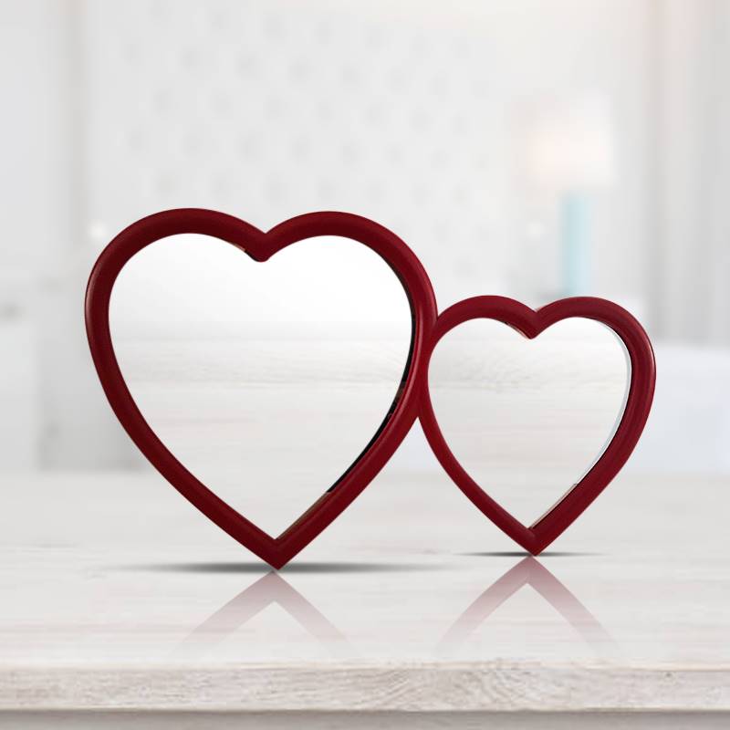 Red Hearts LED Magic Mirror Photo Frame with Clock (Width 12 in)