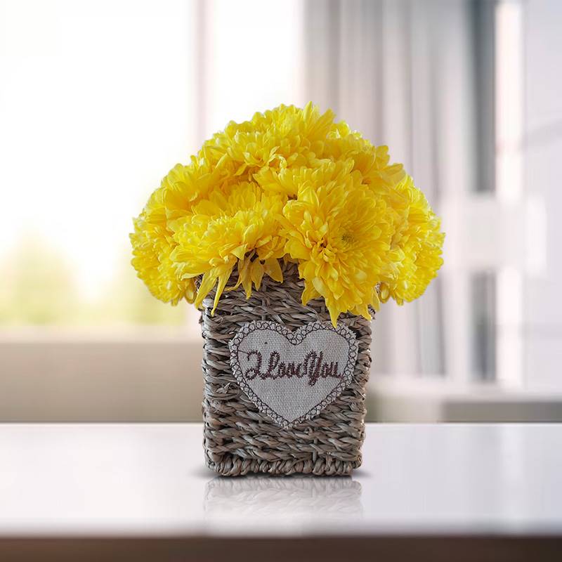 Yellow Daisies in Woven Husk Holder - Personalized Message