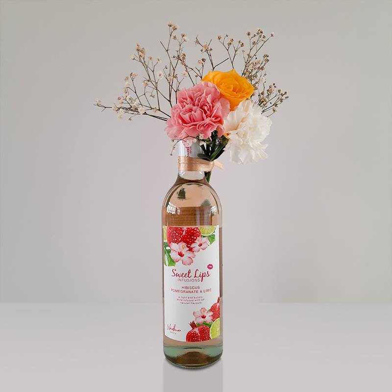 Sweet Lips Hibiscus Pomegrante Lime White Wine (750 ml) with Mini Floral Bouquet