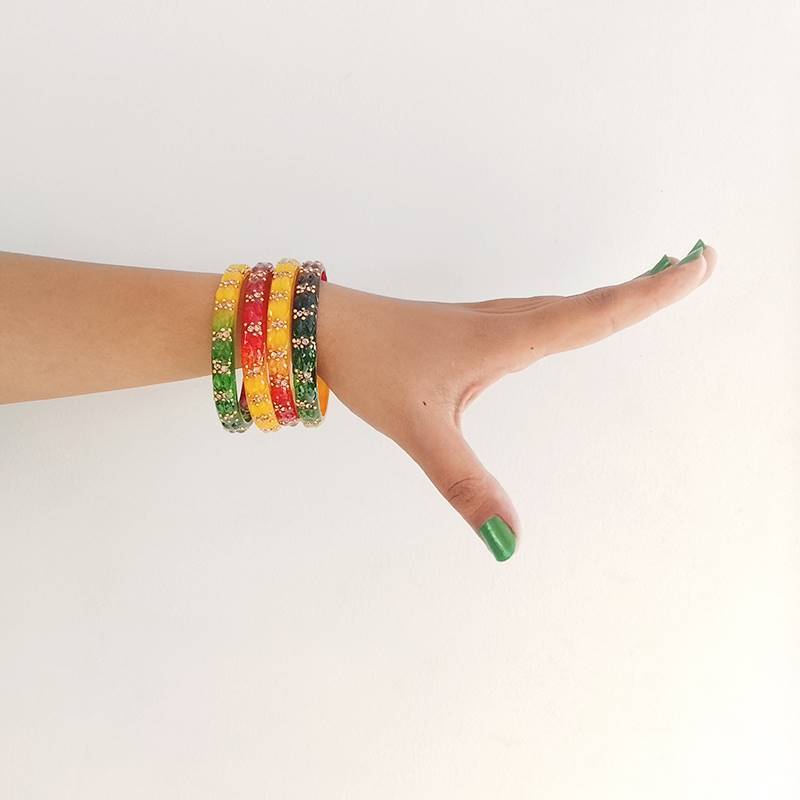 Multicolor Gold-studded Bangles (Set of 4)