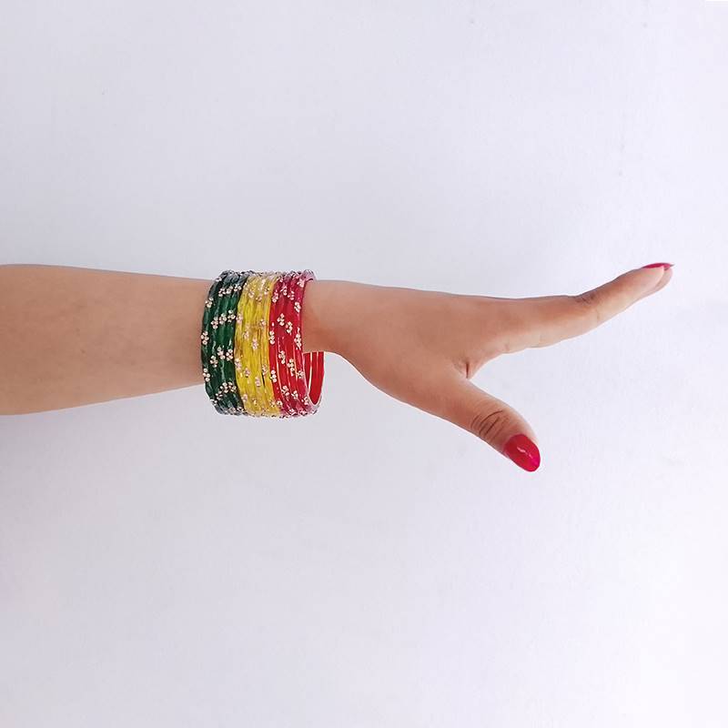 Red, Yellow & Green Bangles (Set of 12)