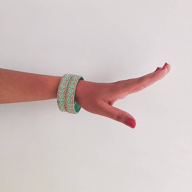 Sea Green and White Contrast Bangles (Set of 2)