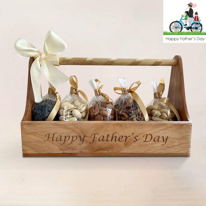 Father's Day Wooden Carrier with Dry Nuts