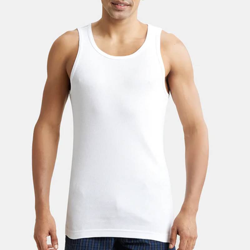Jockey Super Combed Cotton Rib Round Neck Sleeveless Vest with StayFesh Properties - White (Pack of 2) #8823