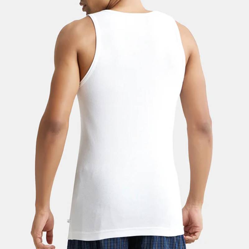 Jockey Super Combed Cotton Rib Round Neck Sleeveless Vest with StayFesh Properties - White (Pack of 2) #8823