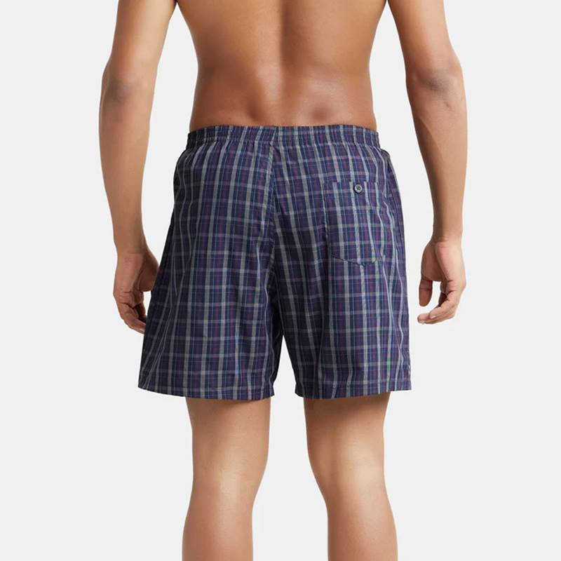 Jockey Super Combed Mercerized Cotton Woven Checkered Boxer Shorts with Back Pocket - Navy & Seaport Teal (Pack of 2) #1222