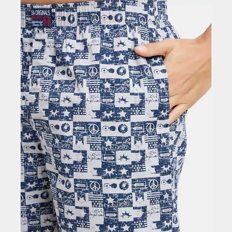 Jockey Super Combed Mercerized Cotton Woven Printed Boxer Shorts with Side Pockets - Nickel #US57