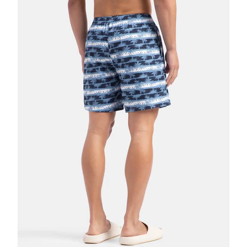 Jockey Super Combed Mercerized Cotton Woven Printed Boxer Shorts with Side Pockets - Blue Heaven #US57