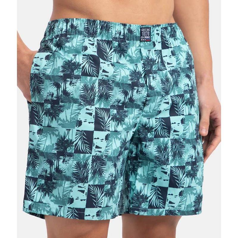 Jockey Super Combed Mercerized Cotton Woven Printed Boxer Shorts with Side Pockets - Leisure Time #US57