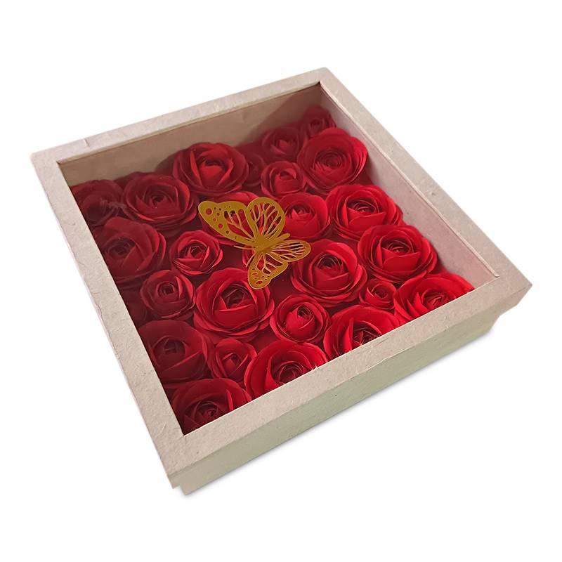 Red Rose Papercraft Flower Box with Golden Butterfly