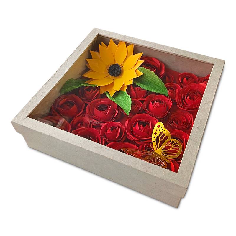 Red Rose & Sunflower Papercraft Flower Box