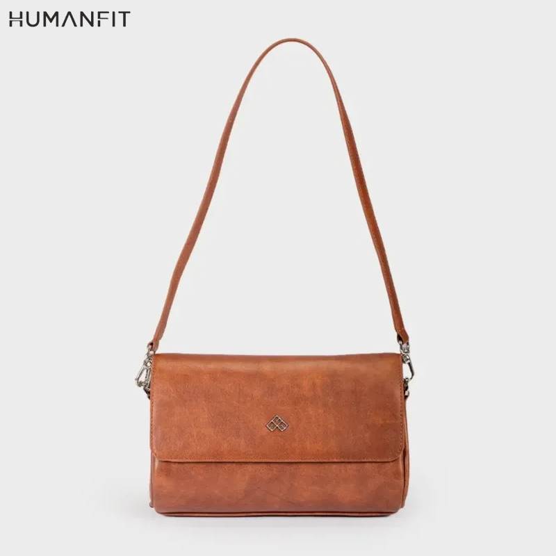 New Premium Leather Shoulder Side Bag for Women by Humanfit (#1532) - Tan Brown