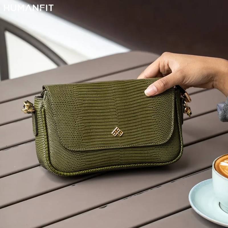 New Genuine Leather Ladies Shoulder Side Bag for Women by Humanfit (#1537) - Olive Green