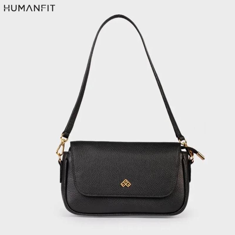 New Genuine Leather Ladies Shoulder Side Bag for Women by Humanfit (#1537) - Black