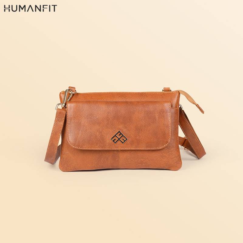 Small Side Sling Leather Bag by Humanfit (#1413) - Tan Brown