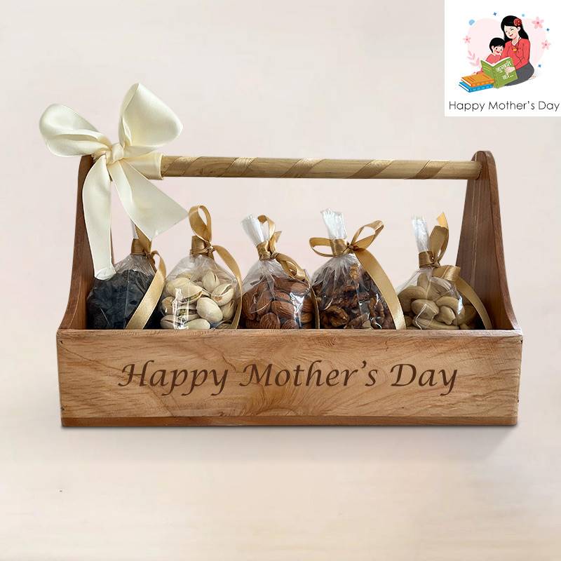 Mother's Day Wooden Carrier with Dry Nuts