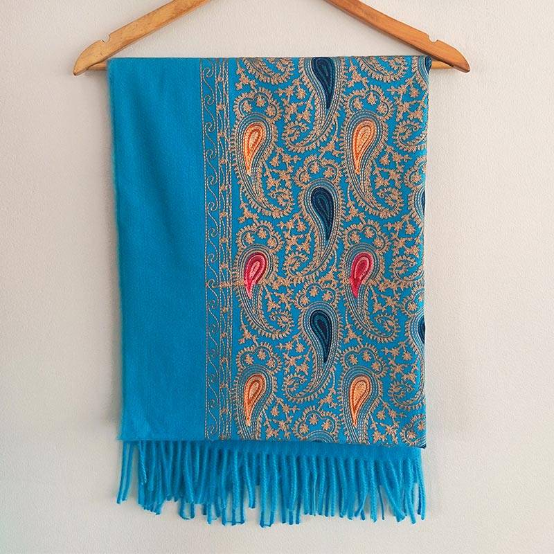 Turquoise Blue Paisley Charm Shawl