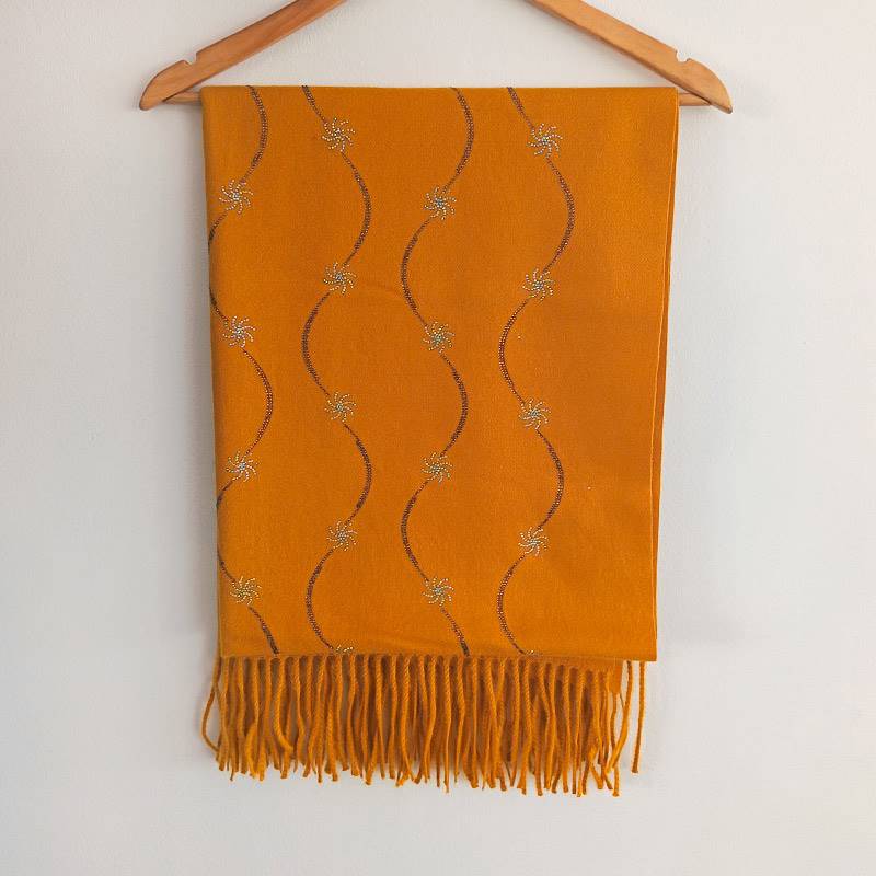 Warm Mustard Wave Pattern Shawl