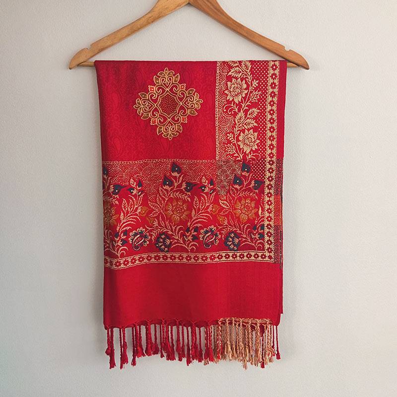 Royal Red Traditional Pattern Shawl