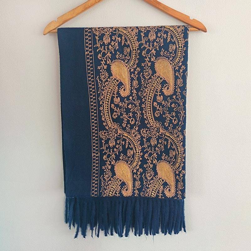 Deep Navy Heritage Pattern Shawl