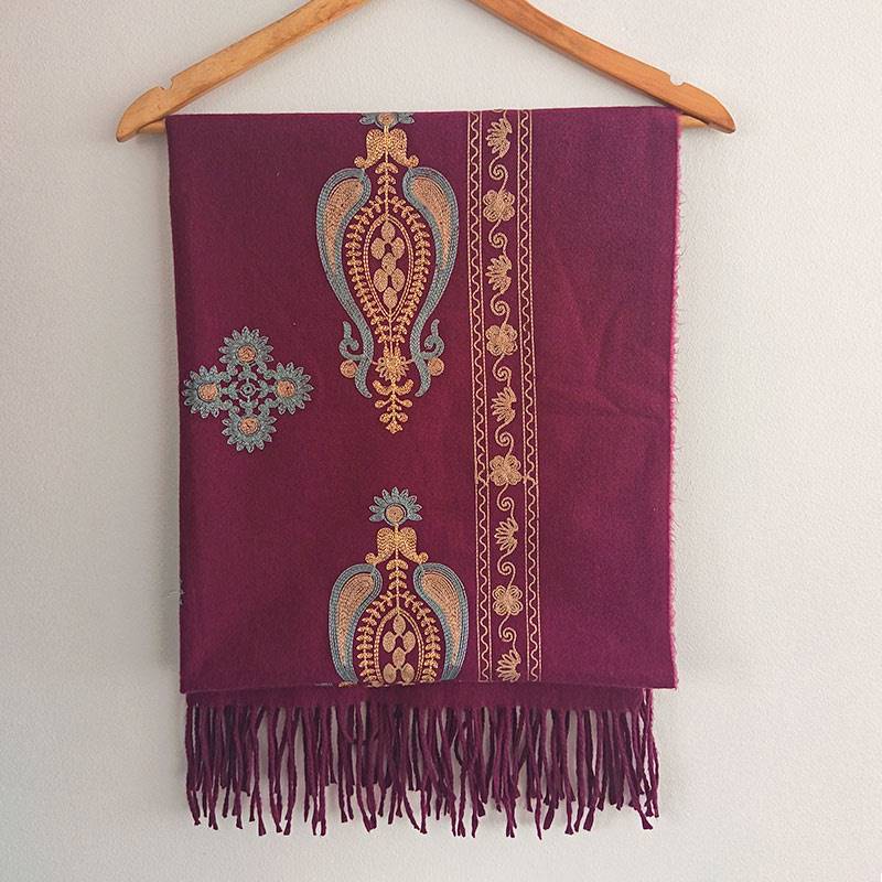 Rich Maroon Paisley Accent Shawl