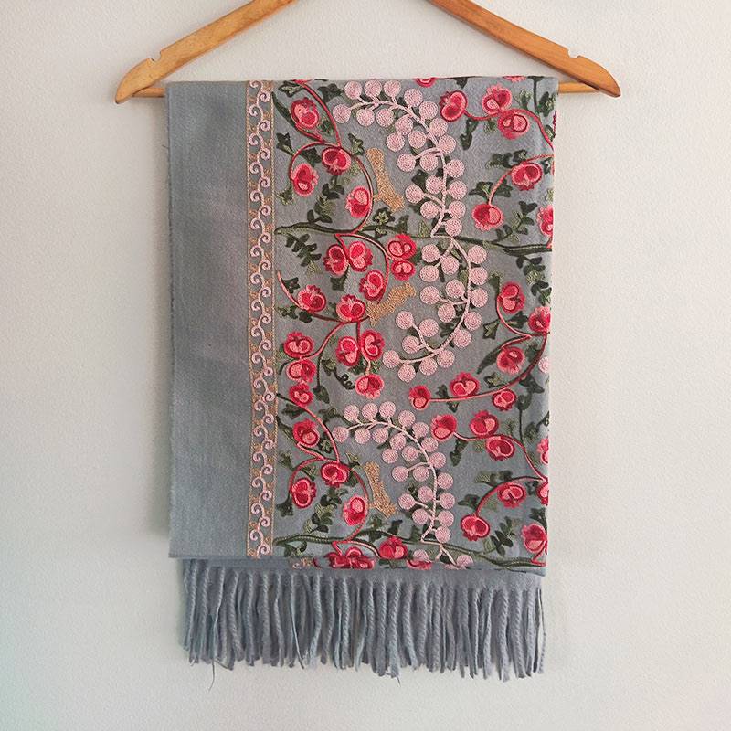 Soft Grey Floral Statement Shawl